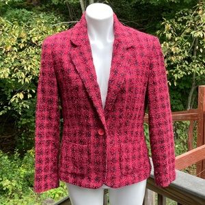 Pink and black bouclé lined one button jacket size 8P